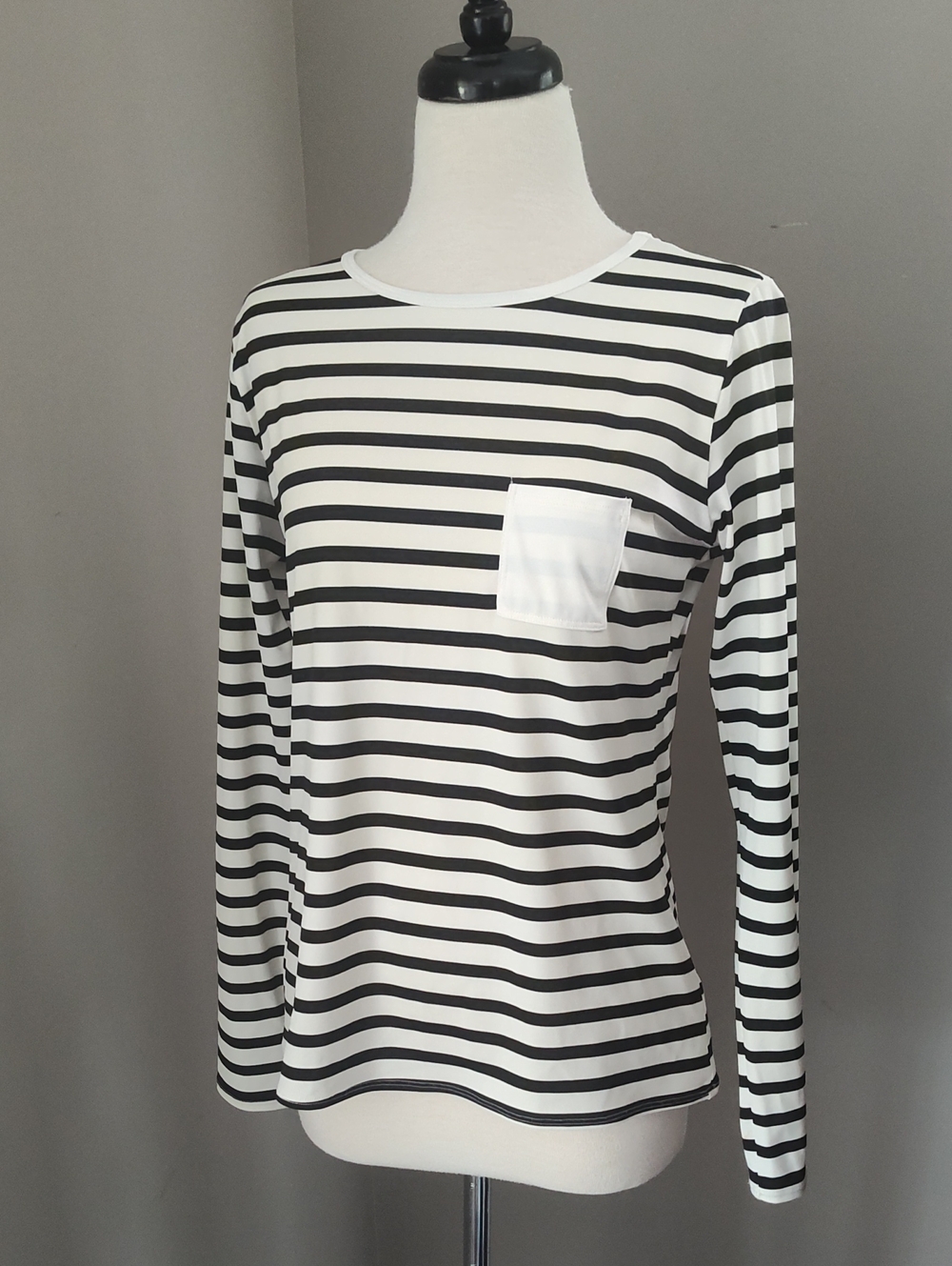 SPANX Black & White Striped Crew Neck Long-Sleeve Top
